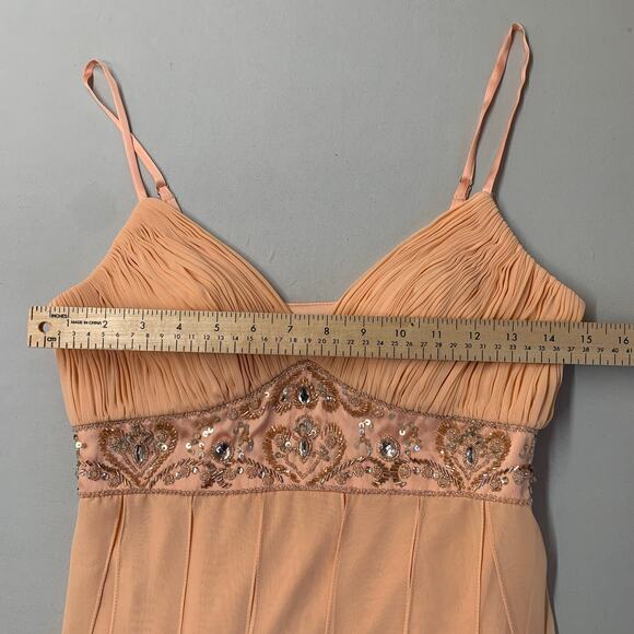 Sue Wong Studios W Beaded Chiffon Empire Waist Cocktail Dress Peach Size 4 - Picture 7 of 12